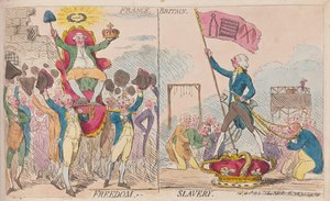 Francja Wolność, Wielka Brytania Niewolnictwo, wyd. 1789 (rycina ręcznie kolorowana) autorstwa James Gillray
