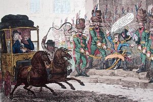 Niemiecka nonszalancja, czyli męki małego Boneya, czyli spóźniona podróż dyplomatki przez Paryż autorstwa James Gillray