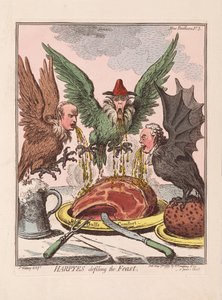 Harpie bezczeszczą święto, wyd. 1799 (ręcznie kolorowane grawerowanie)