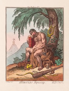 Odpoczynek Herkulesa, wyd. 1799 (ręcznie kolorowany grawer) autorstwa James Gillray