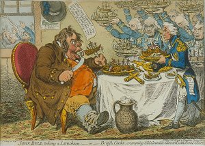 John Bull biorąc lunch, 1798 (kolorowa akwaforta)