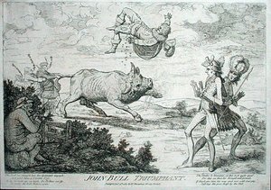 John Bull Triumphant, wydany przez Williama Humphreya w 1780 roku (akwaforta) autorstwa James Gillray