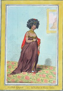 La Belle Espagnole lub La Doublure de Madame Tallien (1773-1835) opublikowana przez Hannah Humphrey w 1796 (akwaforta ręcznie kolorowana)