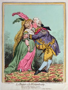 Le Baiser a la Wirtembourg, wydana przez Hannah Humphrey w 1797 r. (akwaforta ręcznie kolorowana)