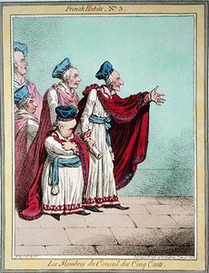 Les Membres du Conseil des Cinq Cents, płyta 3 „French Habits”, wydana przez Hannah Humphrey w 1798 (kolorowa akwaforta) autorstwa James Gillray
