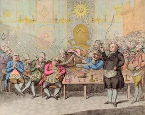 Maconic Anecdote/A Masonic Anedcote – James Gillray (1757-1815) – angielski rysunek przeciwko hrabiemu Cagliostro (Alessandro, hrabiemu Cagliostro (Giuseppe Balsamo) autorstwa James Gillray