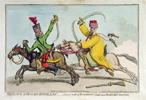 Mamlouk et Hussard Republicain, czyli ogólny rezultat ataku Bonapartego na tylną straż Ibrahima Beya (1735-1817), opublikowany przez Hannah Humphrey w 1799 (akwaforta ręcznie kolorowana)