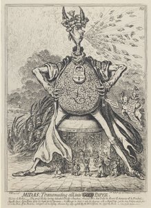 Midas, Przemieniając wszystko w Złoty Papier, 1797 autorstwa James Gillray
