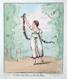 „Żaden kwiat, który wieje jest jak ta róża”, opublikowana przez Hannah Humphrey w 1796 r. (akwaforta ręcznie kolorowana) autorstwa James Gillray