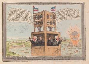 Telegrafy opozycyjne, czyli mały dwuwzroczny prawnik podający prawdziwy egzemplarz Informacji Patriotycznej, wyd. 1798 (ręcznie kolorowane grawerowanie)