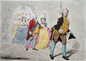 Polonius, wyd. Hannah Humphrey w 1795 r. (akwaforta ręcznie kolorowana) autorstwa James Gillray