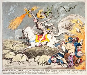 Presages of the Millennium, wydane przez Hannah Humphrey w 1795 (akwaforta kolorowa, grawerowanie i akwatinta)