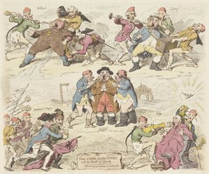 Sankulotowie karmią Europę chlebem wolności, 1793 Sans-kulotci, karmiący Europę Chlebem Wolności (tytuł na obiekcie) autorstwa James Gillray