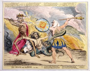 Grzech, śmierć i diabeł, wydana przez Hannah Humphrey w 1792 r. (akwaforta ręcznie kolorowana)