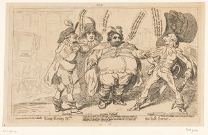 Spotprent op Charles Fox, 1788 Król Henryk IV. Ostatnia scena (tytuł na obiekcie) autorstwa James Gillray