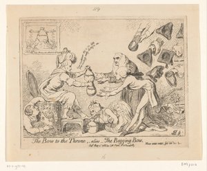 Spotprent op Warren Hastings, 1788 Ukłon przed tronem, -alias- Ukłon błagalny autorstwa James Gillray