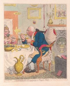 Temperance delektuje się oszczędnym posiłkiem, pub. 1792 (grawerowanie ręcznie kolorowane)