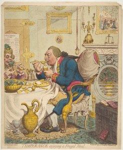Wstrzemięźliwość podczas oszczędnego posiłku, 28 lipca 1792 r. autorstwa James Gillray