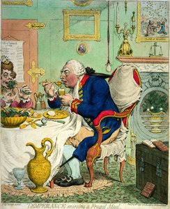 Umiarkowanie delektujący się oszczędnym posiłkiem, opublikowane przez Hannah Humphrey, 1792