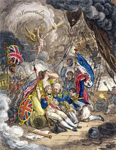 Śmierć admirała Lorda Nelsona w chwili zwycięstwa! wydane przez Hannah Humphrey w 1805 r. (akwaforta ręcznie kolorowana)