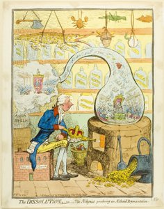 The Dissolution; lub Alchymist produkujący eteryczną reprezentację autorstwa James Gillray
