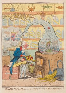 The Dissolution or The Alchymist tworzący Aetherial Representation, wyd. 1796 (grawerowanie ręcznie kolorowane)