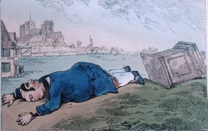 The Fall of Dagon lub Rare News for Leadenhall Street, opublikowana przez Williama Humphreya w 1784 r. (akwaforta ręcznie kolorowana) autorstwa James Gillray
