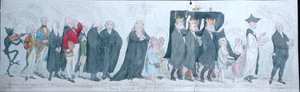 Procesja pogrzebowa Miss Regency, wydana przez S.W. Fores w 1789 (akwaforta ręcznie kolorowana) autorstwa James Gillray
