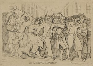Wolność podmiotu, opublikowana 15 października 1779 autorstwa James Gillray