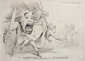 Potwór zamierza zabrać swój popołudniowy obiad, opublikowany przez Hannah Humphrey w 1790 r.