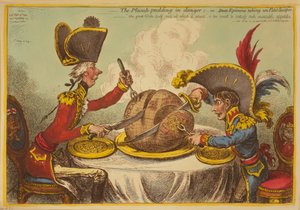 Pudding śliwkowy w niebezpieczeństwie lub państwowe epikure przy un Petit Souper autorstwa James Gillray
