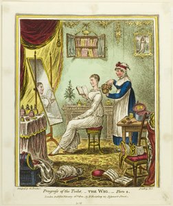Peruka, płyta druga z Progress of the Toilet autorstwa James Gillray