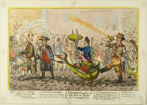 Triumfalna procesja Małego Pawła-The Taylora na jego nowej gęsi autorstwa James Gillray