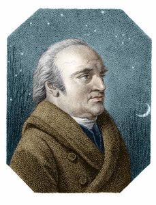 Portret Williama Herschela (1738 - 1822) na tle gwiaździstego nieba - z miedziorytu Jamesa Godby