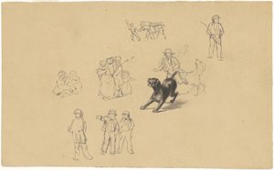 Szczekający pies i studia nad szkoleniem milicji, ok. 1841 (grafit) autorstwa James Goodwin Clonney