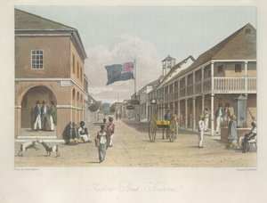 Widok na Harbour Street, Kingston (patrząc na wschód) z Malowniczej wycieczki po wyspie Jamajka, z rysunków wykonanych w latach 1820 i 1821.