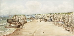 Bryg na mieliźnie przy Marsden Rock (akwarela, akwarela i ołówek na papierze na karcie)) autorstwa James Henry Cleet