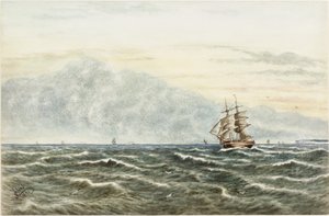 Scena żeglugi u wybrzeży Tynemouth (akwarela, akwarela i ołówek na papierze)