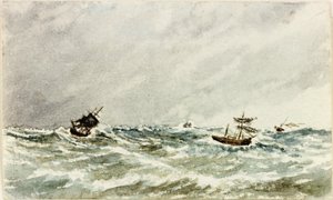 Storm at Sea off the Tyne (akwarela i body na papierze)