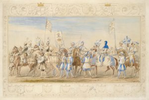 Kontynuacja orszaku markiza Waterford, rycerza smoka i wicehrabiego Alforda, rycerza czarnego lwa, 1839 (ołówek, wc, gwasz i złota farba na papierze) (patrz także 366229)