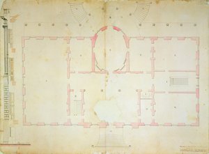 Plan Domu Prezydentów, Waszyngton, 1792 (płukanie tuszem i ołówek na papierze) autorstwa James Hoban