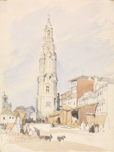 Wieża Duchowieństwa, Porto (wc nad grafitem na papierze) autorstwa James Holland