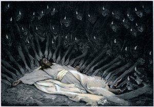 Aniołowie usługujący Jezusowi po tym, jak Diabeł go opuścił, 1897 autorstwa James Jacques Joseph Tissot
