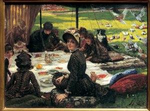 Śniadanie na trawie Scena pikniku rodzinnego. Obraz Jacquesa Josepha (Jacques-Joseph) Tissot dit James Tissot (1836-1902) autorstwa James Jacques Joseph Tissot