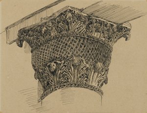 Kapitał z Meczetu El-Aksa, ilustracja z Życia naszego Pana Jezusa Chrystusa, 1886-94 (pióro i atrament na papierze zamocowane na tablicy) autorstwa James Jacques Joseph Tissot