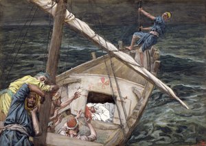 Chrystus śpi podczas burzy, ilustracja do Życia Chrystusa, ok. 1886-1894 (toaleta i gwasz na tekturze) autorstwa James Jacques Joseph Tissot