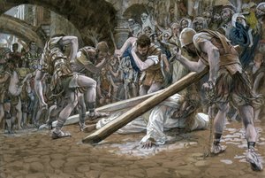 Chrystus upada pod krzyżem, ilustracja do życia Chrystusa, ok. 1884-96 (toaleta i gwasz na tekturze) autorstwa James Jacques Joseph Tissot