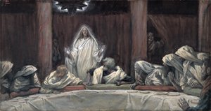 Pojawił się jedenastu, gdy siedzieli przy mięsie, ilustracja z Życia Chrystusa, ok. 1884-96 (toaleta i gwasz na tekturze) autorstwa James Jacques Joseph Tissot