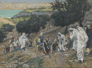 Jezus uzdrawia niewidomych i chromych na górze, ilustracja z Życia naszego Pana Jezusa Chrystusa (wc nad grafitem na papierze) autorstwa James Jacques Joseph Tissot