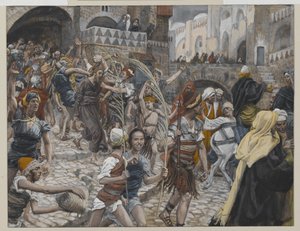 Jezus prowadzony od Kajfasza do Piłata, ilustracja z Życia naszego Pana Jezusa Chrystusa, 1886-94 (wc nad grafitem na papierze) autorstwa James Jacques Joseph Tissot